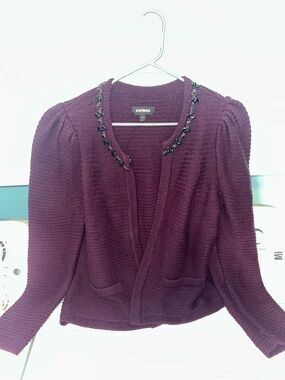 Express Plum Beaded Knit Cardigan